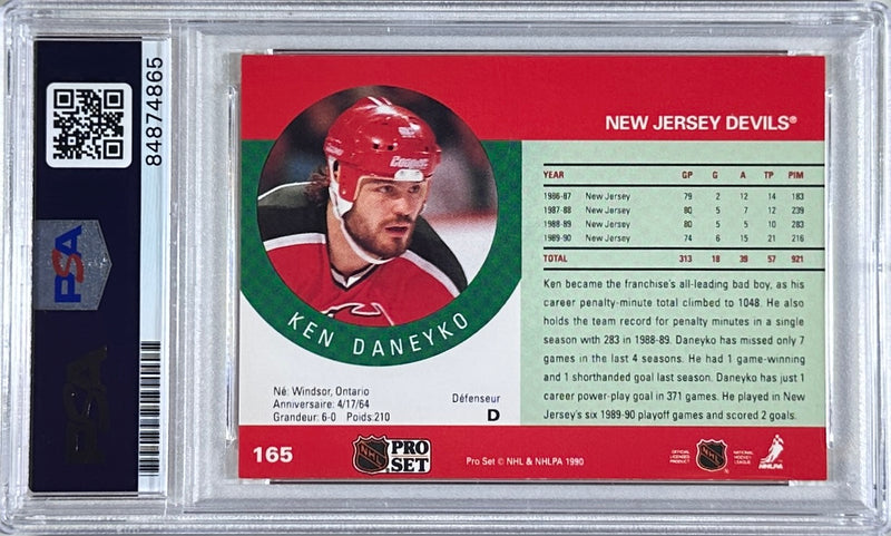 Ken Daneyko auto insc 1990 Pro Set card #165 PSA Encapsulated New Jersey Devils