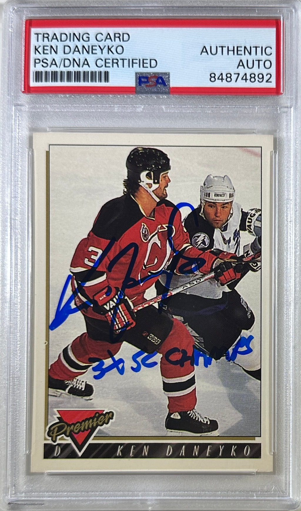 Ken Daneyko auto insc 1993 #236 Premier card PSA Encapsulated New Jersey Devils