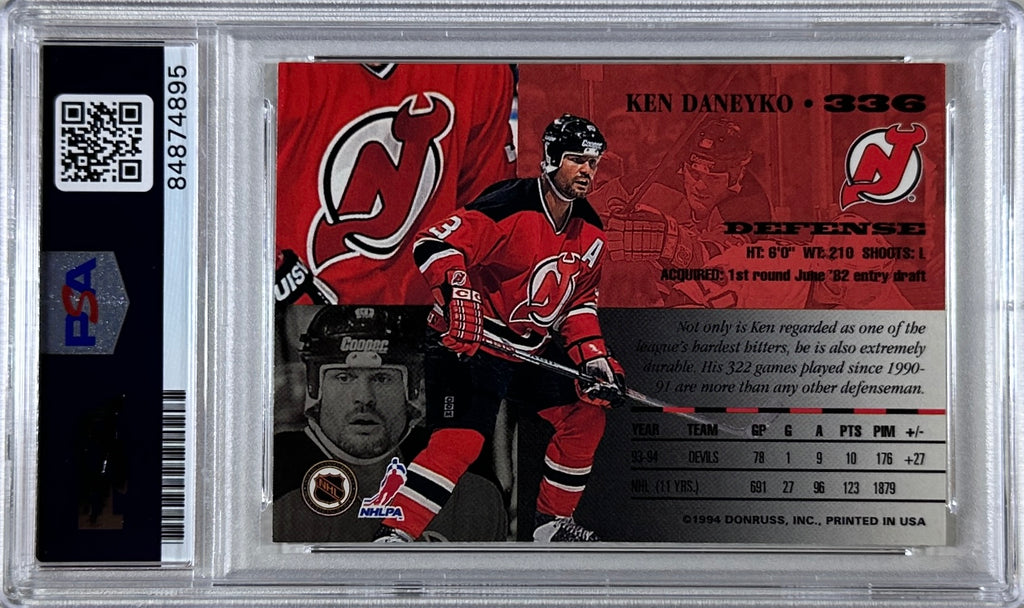 Ken Daneyko auto insc 1994 Leaf card #336 PSA Encapsulated New Jersey Devils