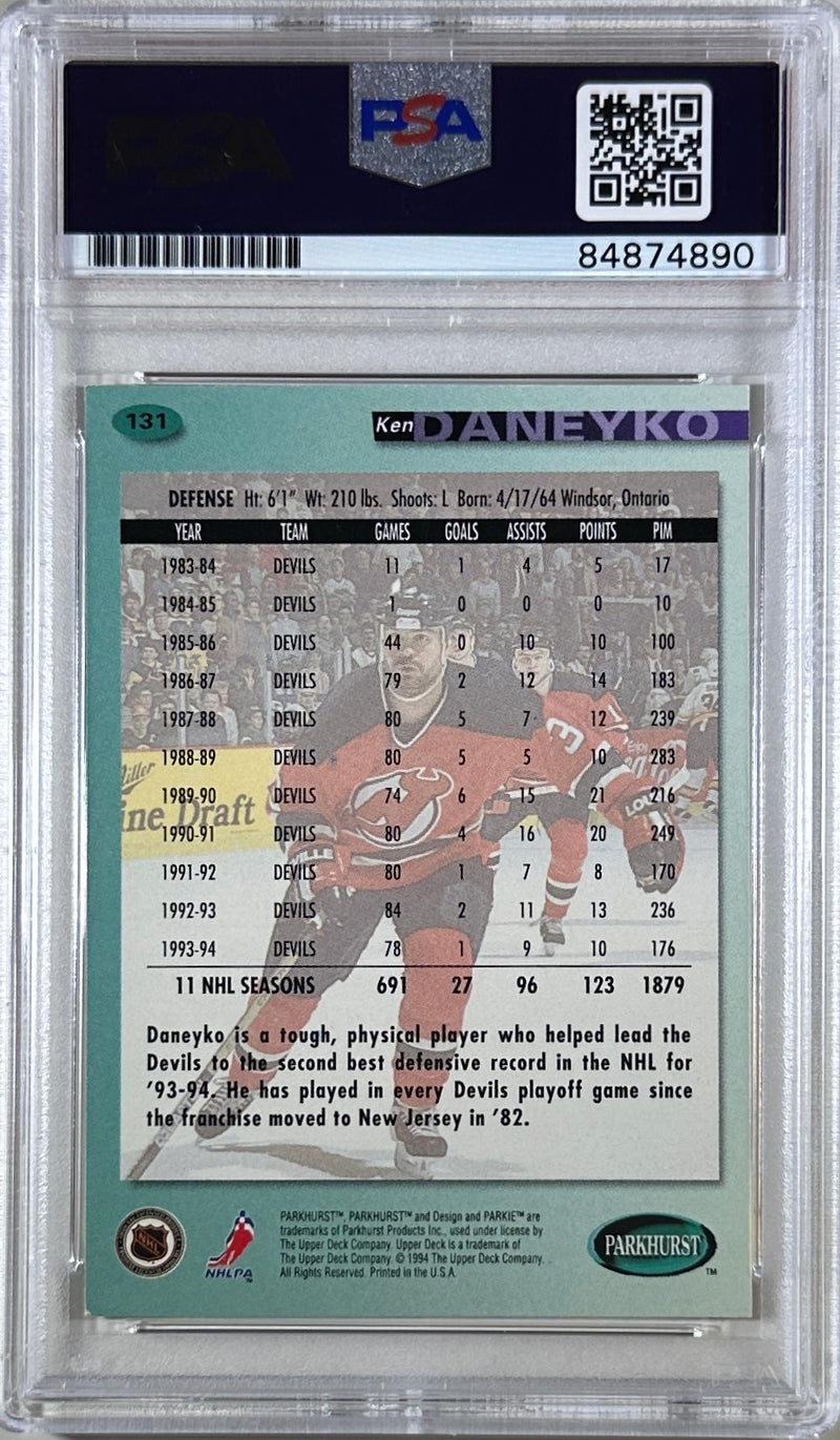 Ken Daneyko auto card 1994 Parkhurst #131 PSA Encapsulated New Jersey Devils