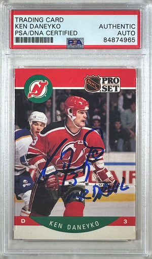 Ken Daneyko auto insc 1990 Pro Set card #165 PSA Encapsulated New Jersey Devils