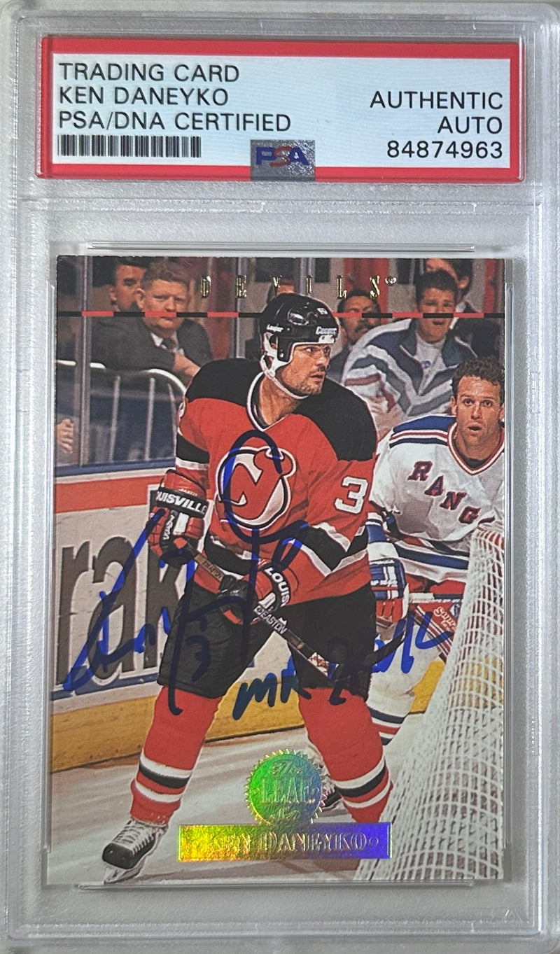 Ken Daneyko auto insc 1994 Leaf card #336 PSA Encapsulated New Jersey Devils