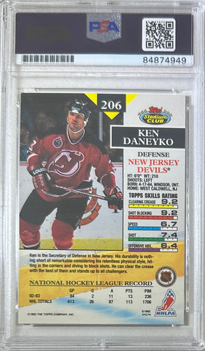 Ken Daneyko auto insc 1992 Topps Stadium Club #206 card PSA Encapsulated Devils