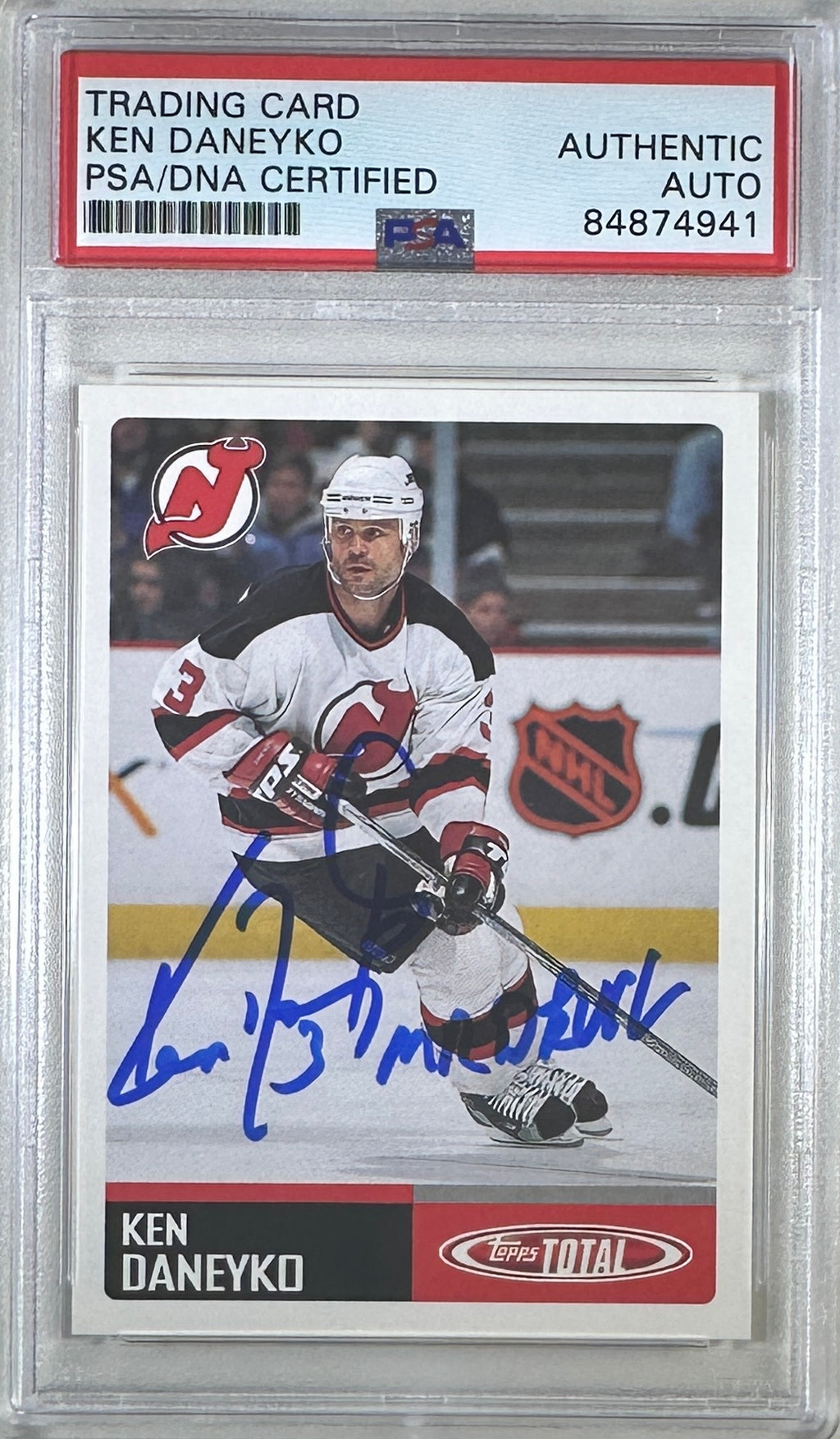 Ken Daneyko auto insc 2003 #220 Topps card PSA Encapsulated New Jersey Devils