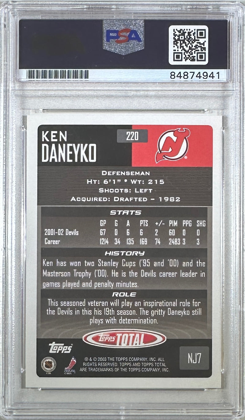 Ken Daneyko auto insc 2003 #220 Topps card PSA Encapsulated New Jersey Devils