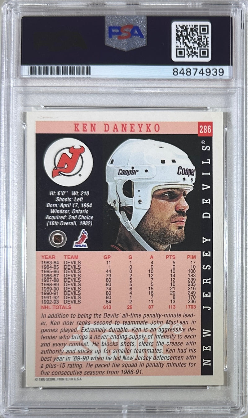 Ken Daneyko auto insc 1993 #286 Score card PSA Encapsulated New Jersey Devils