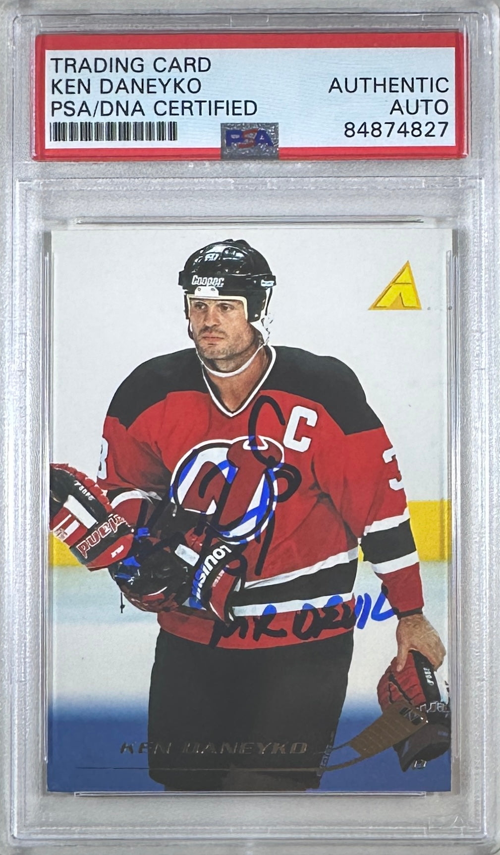 Ken Daneyko auto insc 1995 Pinnacle card PSA Encapsulated New Jersey Devils