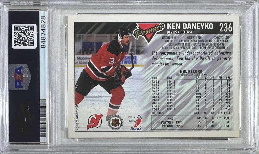 Ken Daneyko auto insc 1993 #236 Premier card PSA Encapsulated New Jersey Devils