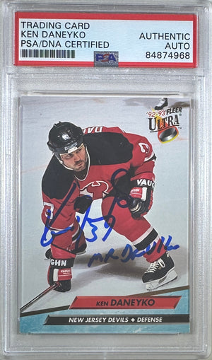 Ken Daneyko auto insc 1993 Fleer Ultra card PSA Encapsulated New Jersey Devils