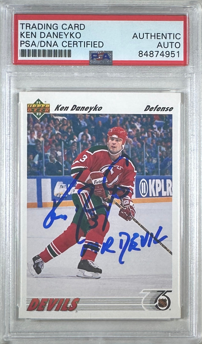 Ken Daneyko auto insc 1991 Upper Deck card PSA Encapsulated New Jersey Devils