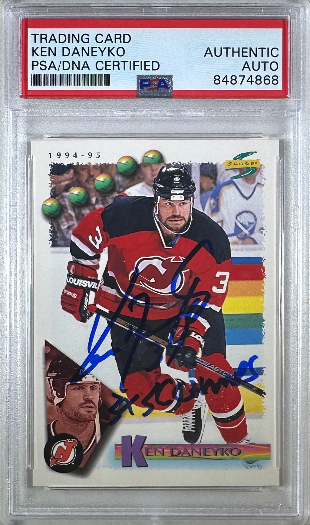 Ken Daneyko auto insc 1994 Score card #142 PSA Encapsulated New Jersey Devils