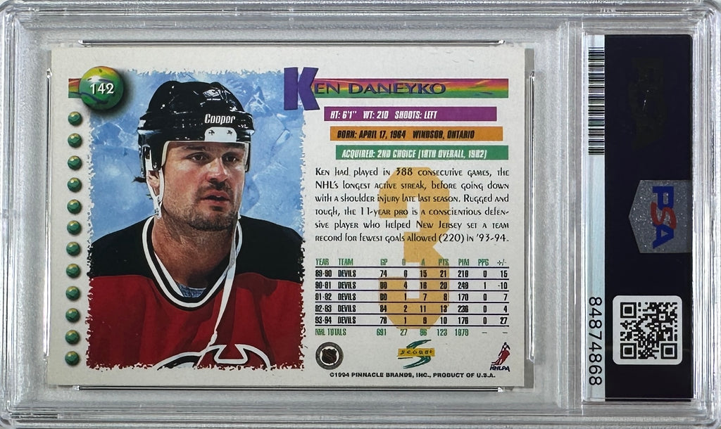 Ken Daneyko auto insc 1994 Score card #142 PSA Encapsulated New Jersey Devils