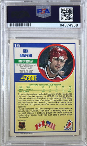 Ken Daneyko auto insc 1990 Score #178 card PSA Encapsulated New Jersey Devils