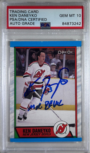 Ken Daneyko auto insc 1989 O-Pee-Chee #243 RC PSA Encap GEM Mint 10 Devils