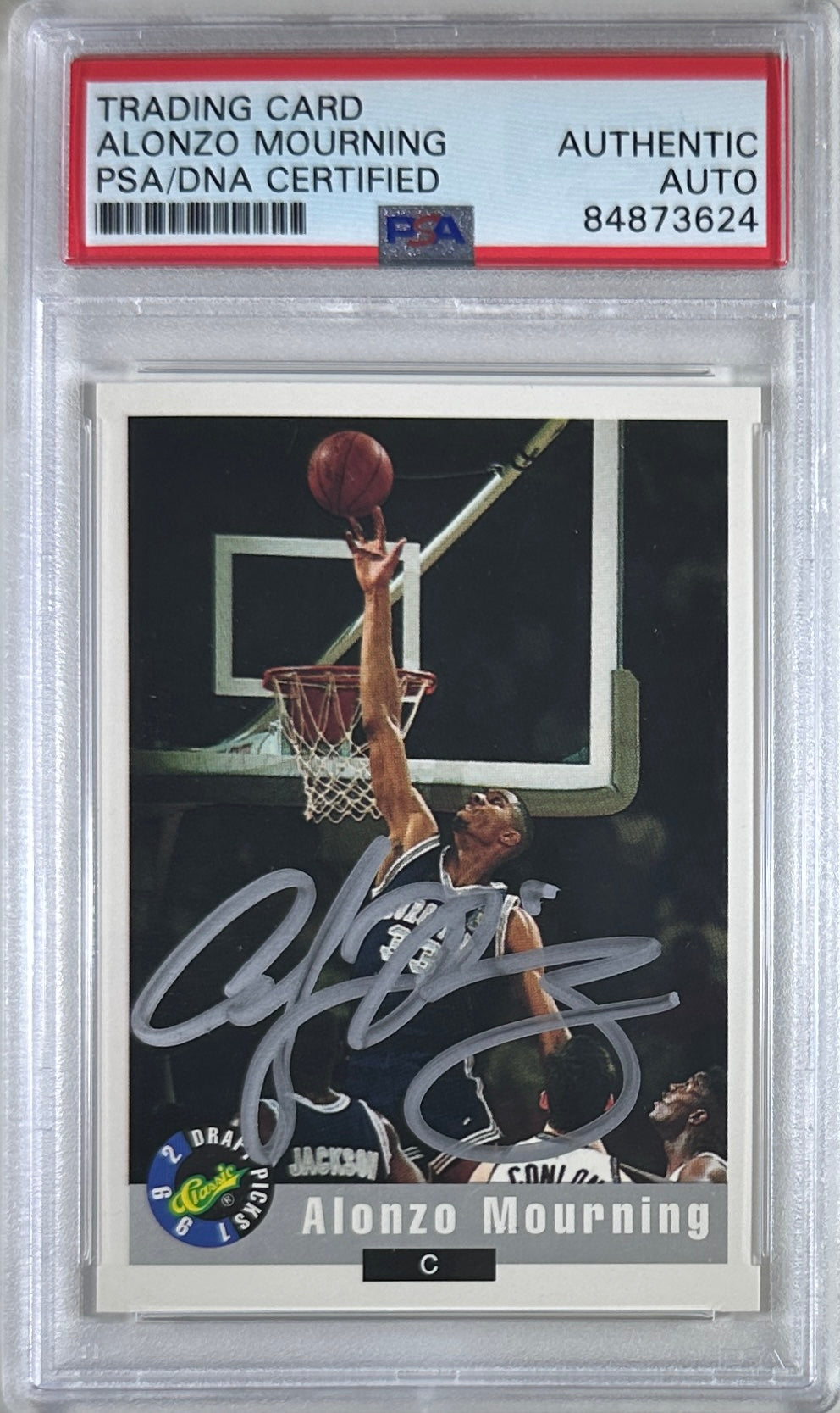 Alonzo Mourning auto signed 1992 #60 Draft Picks RC Charlotte Hornets PSA Encap