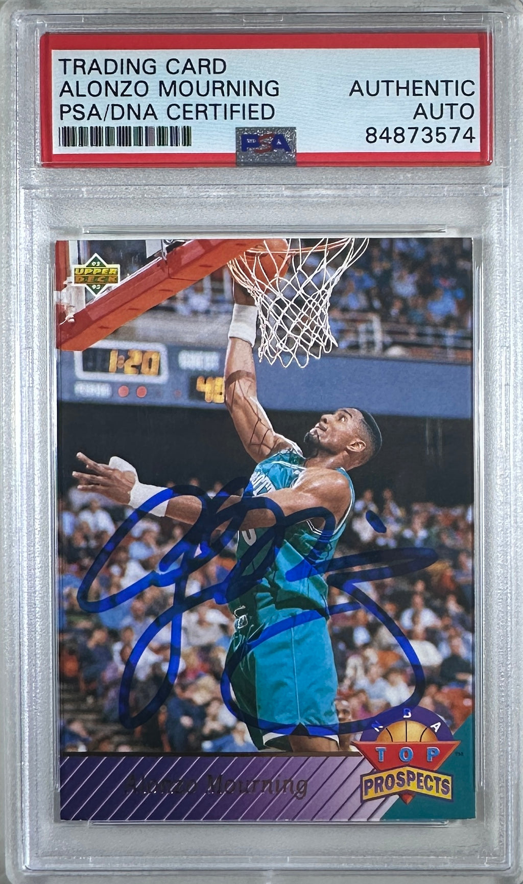 Alonzo Mourning auto signed 1993 #457 Topps card Charlotte Hornets PSA Encap