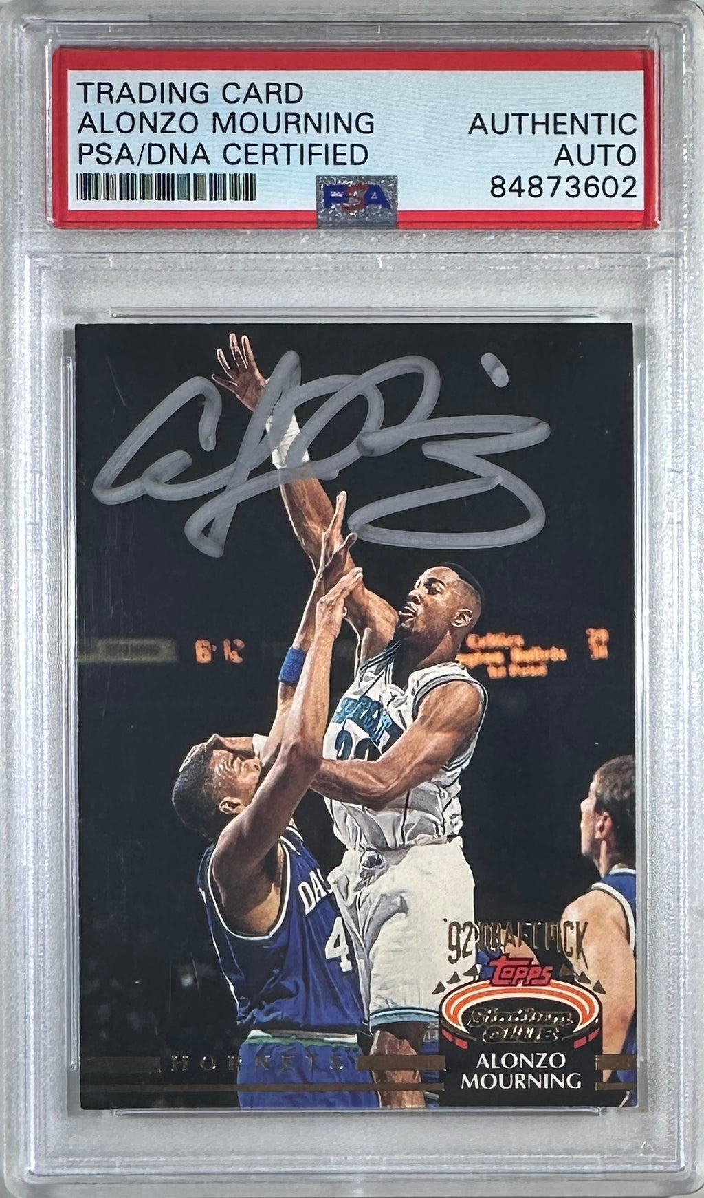 Alonzo Mourning auto signed 1993 #297 Topps RC Charlotte Hornets PSA Encap