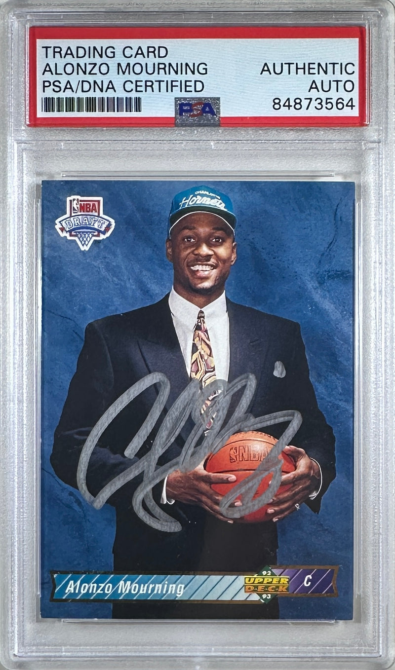 Alonzo Mourning auto signed 1992 #2 Upper Deck RC Charlotte Hornets PSA Encap