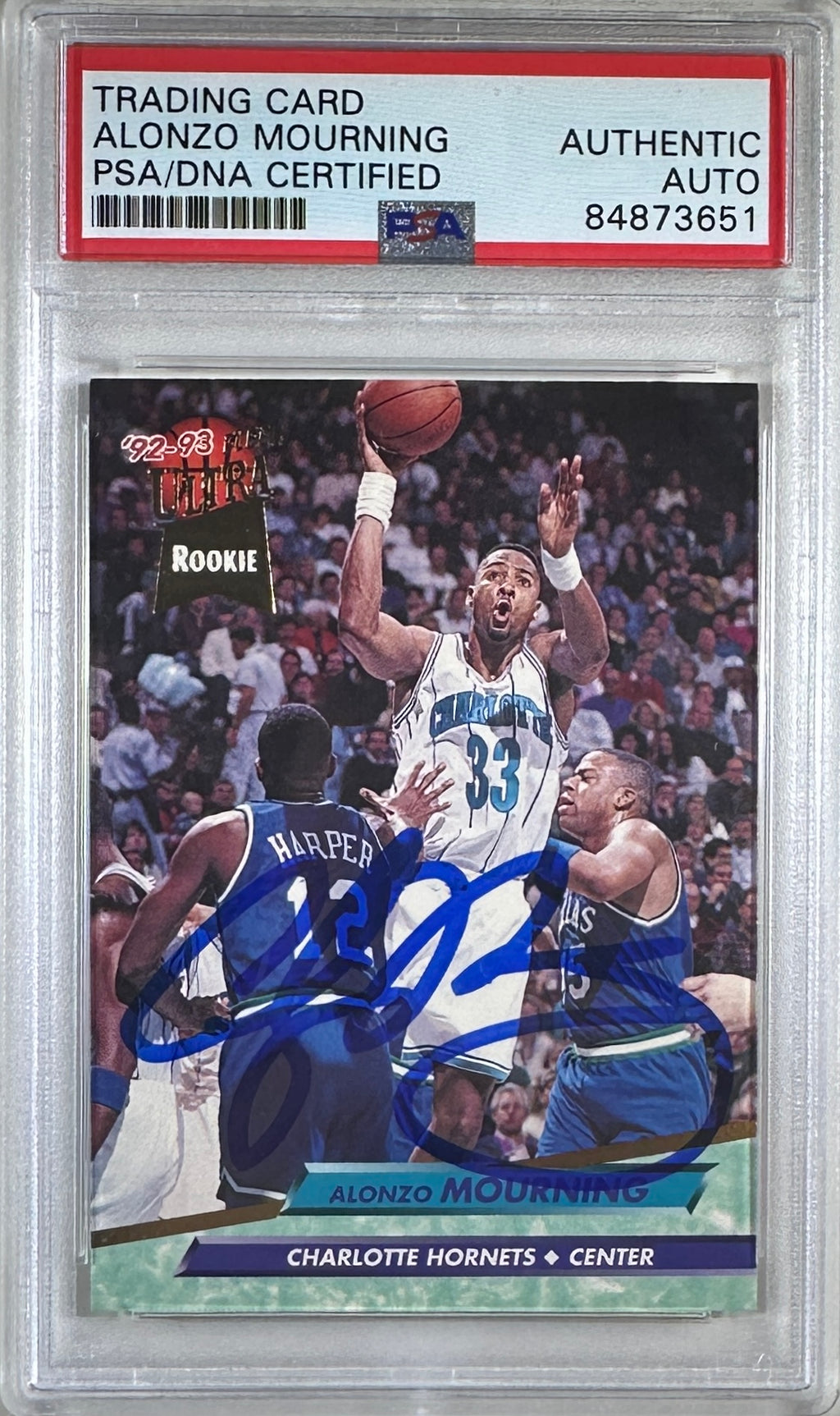 Alonzo Mourning auto signed 1993 #234 Fleer RC Charlotte Hornets PSA Encap