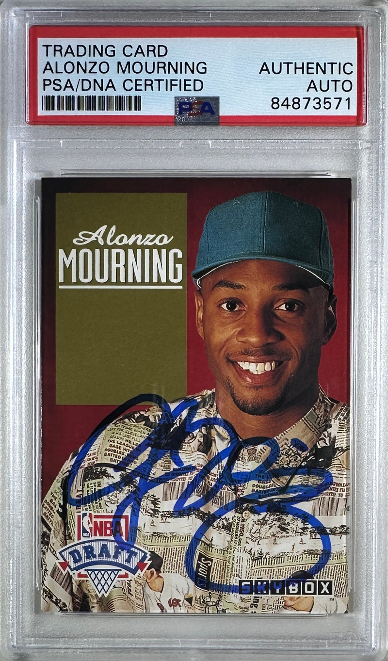 Alonzo Mourning auto signed 1992 #DP2 Sky Box RC Charlotte Hornets PSA Encap