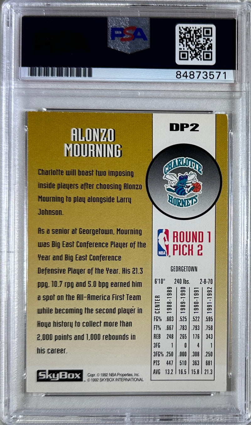 Alonzo Mourning auto signed 1992 #DP2 Sky Box RC Charlotte Hornets PSA Encap