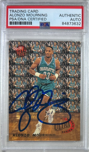 Alonzo Mourning auto signed 1993 Fleer RC Charlotte Hornets PSA Encap