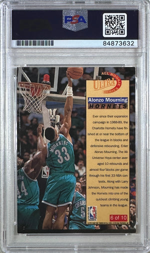 Alonzo Mourning auto signed 1993 Fleer RC Charlotte Hornets PSA Encap