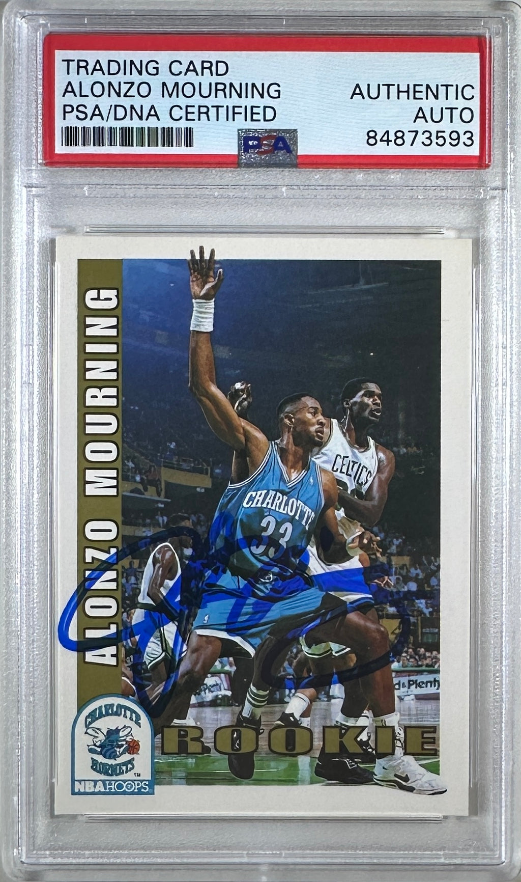 Alonzo Mourning auto signed 1993 #361 Sky Box RC Charlotte Hornets PSA Encap