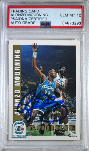 Alonzo Mourning auto 1993 Sky Box RC GEM Mint 10 Charlotte Hornets PSA Encap