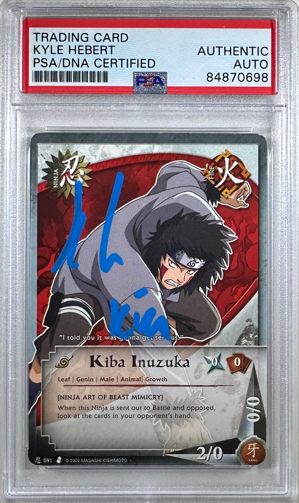 Kyle Hebert autographed signed inscribed Kiba Inuzuka Naruto card PSA Encap