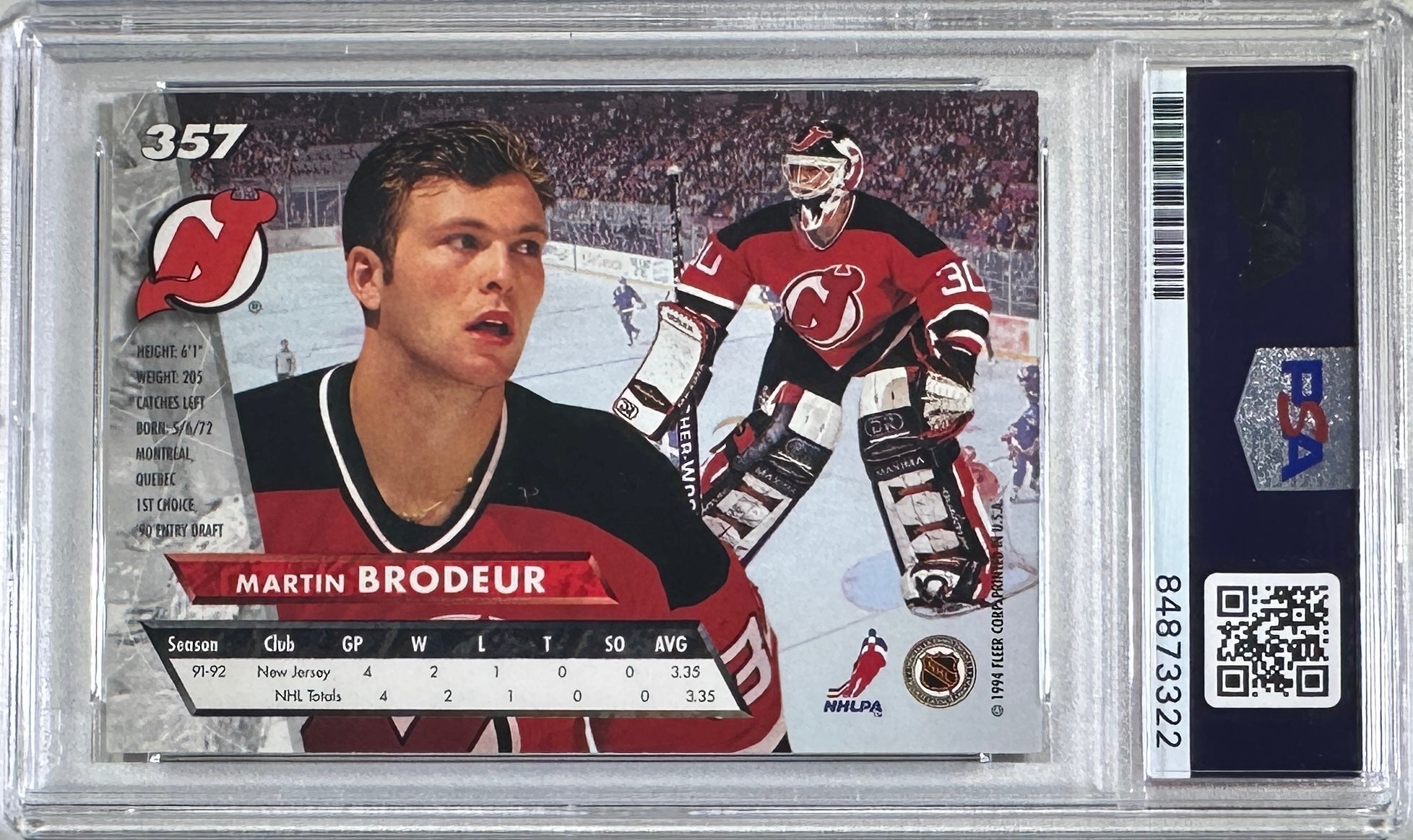 Martin Brodeur Signed NJ Devils 1994 Fleer Ultra #357 Rookie Card PSA/