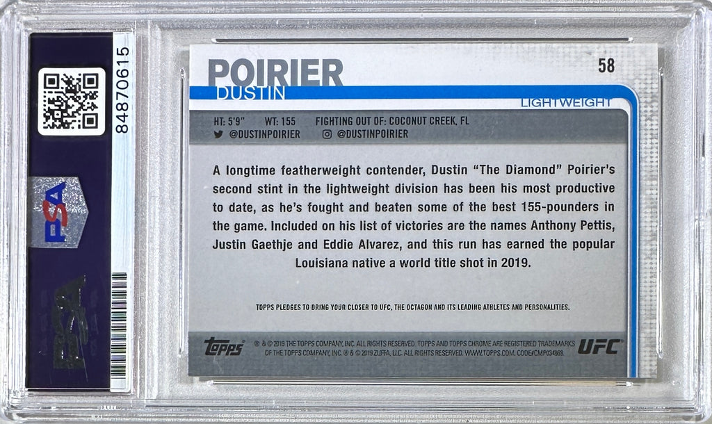 Dustin Poirier autographed 2019 Topps card #58 UFC PSA Encapsulated