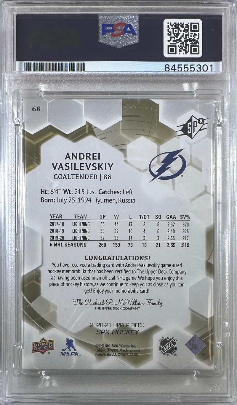 Andrei Vasilevskiy auto card 2020 Upper Deck #68 Lightning PSA Encap