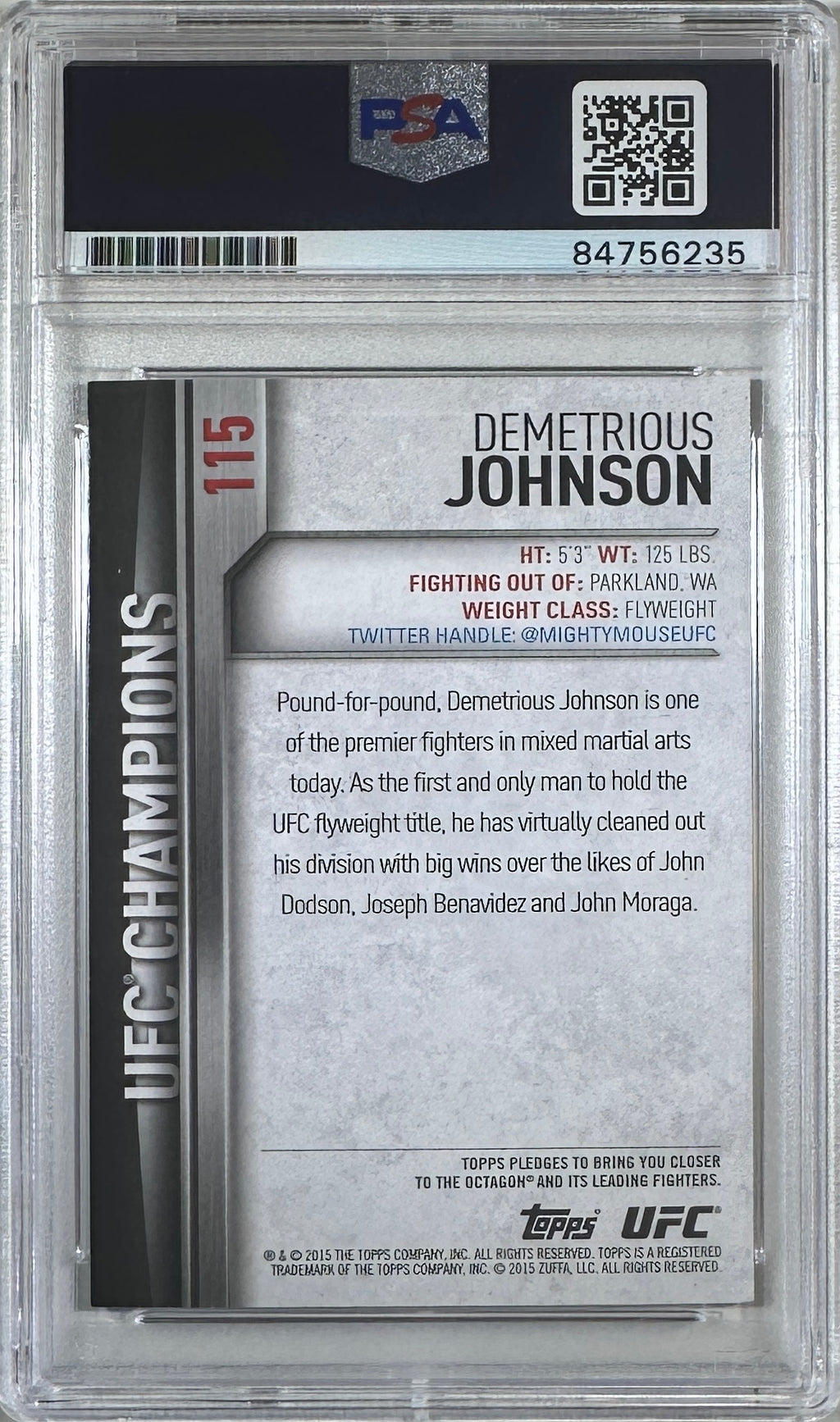 Demetrious Johnson autographed 2015 Topps card #115 UFC PSA Encapsulated