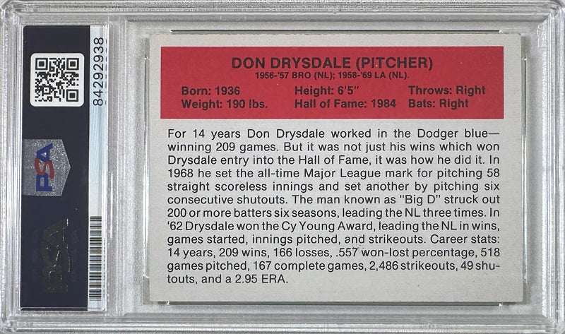 Don Drysdale auto signed card LA Dodgers PSA Encapsulated All Star Big D