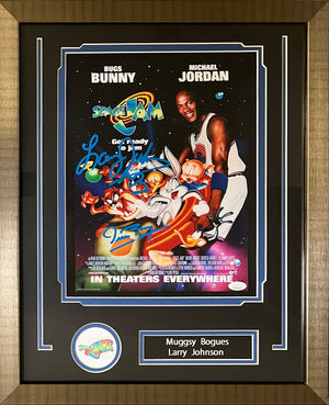 Larry Johnson Muggsy Bogues auto signed 11x14 framed photo Space Jam JSA Hornets