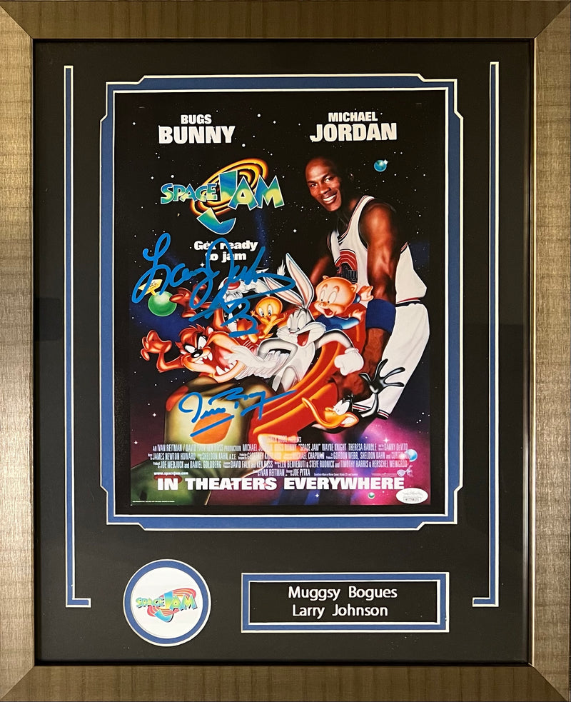 Larry Johnson Muggsy Bogues auto signed 11x14 framed photo Space Jam JSA Hornets