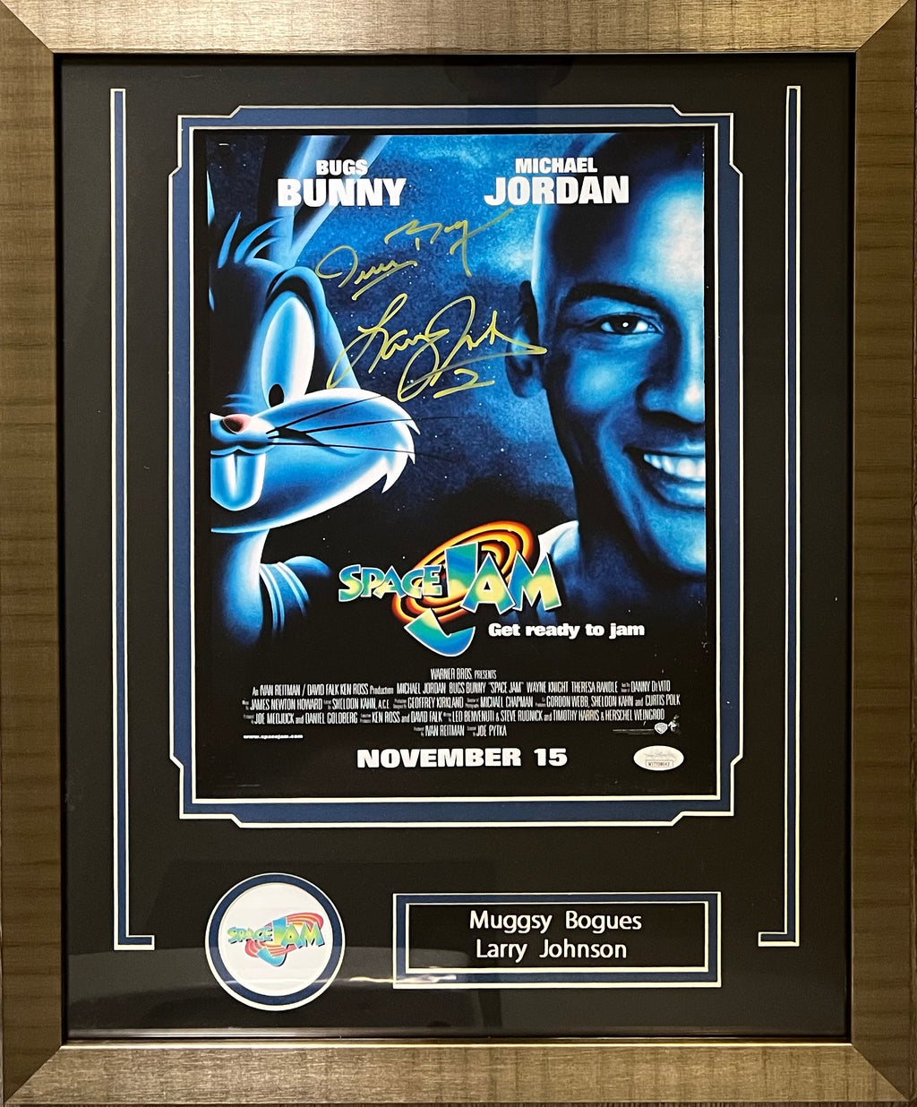 Larry Johnson Muggsy Bogues auto signed 11x14 framed photo Space Jam JSA Hornets