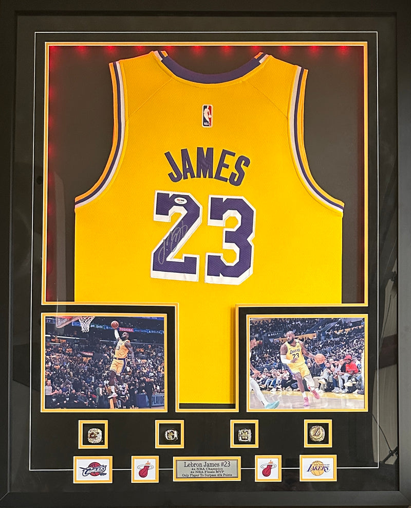 Lebron James signed illuminated framed jersey NBA Los Angeles Lakers PSA COA