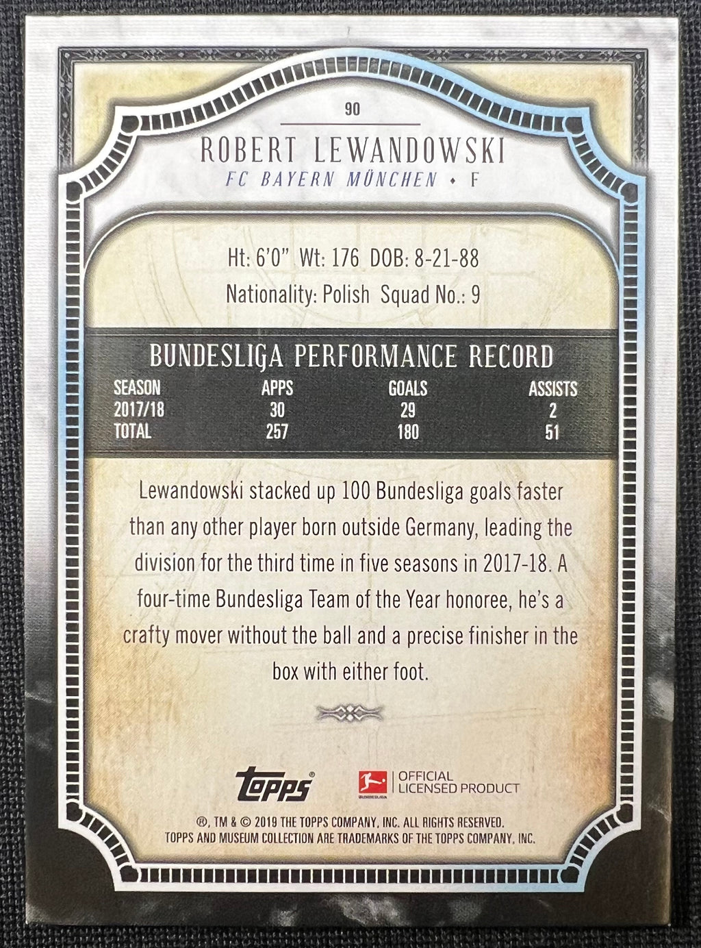Robert Lewandowski 2019 Topps Museum Collection #90 /50 Bayern Munich