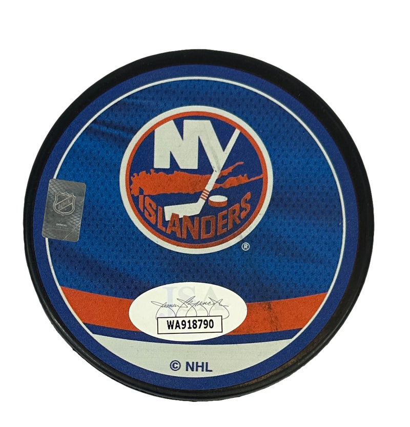 Alexander Romanov signed inscribed puck NHL New York Islanders JSA COA
