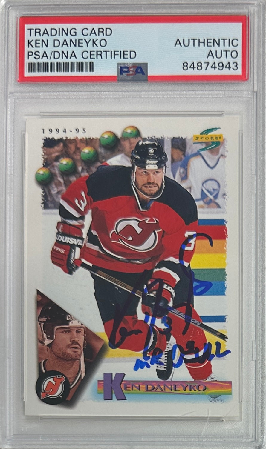 Ken Daneyko auto insc 1994 Score card #142 PSA Encapsulated New Jersey Devils