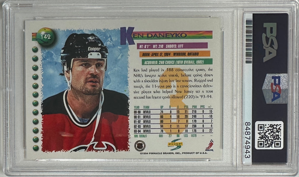 Ken Daneyko auto insc 1994 Score card #142 PSA Encapsulated New Jersey Devils