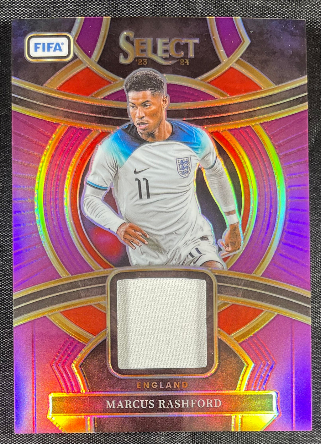 Marcus Rashford 2023-24 Panini Select Game Worn Patch Purrple Prizm /49 SSF-MR