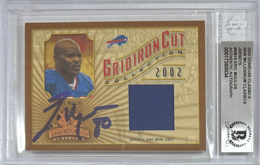 Eric Moulds auto signed Donruss 2002 #72/400 Buffalo Bills BAS game used Encap