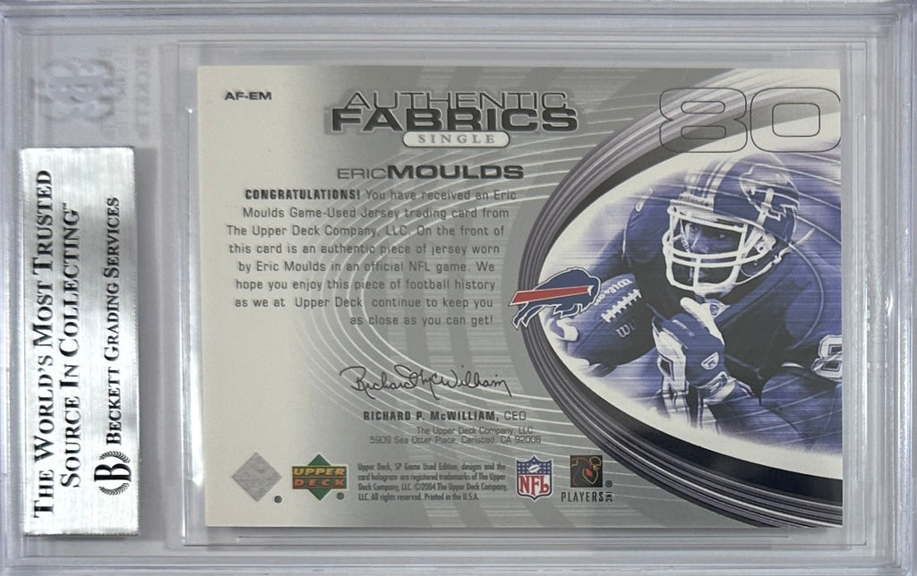 Eric Moulds autographed signed Upper Deck 2004 Buffalo Bills BAS game used Encap