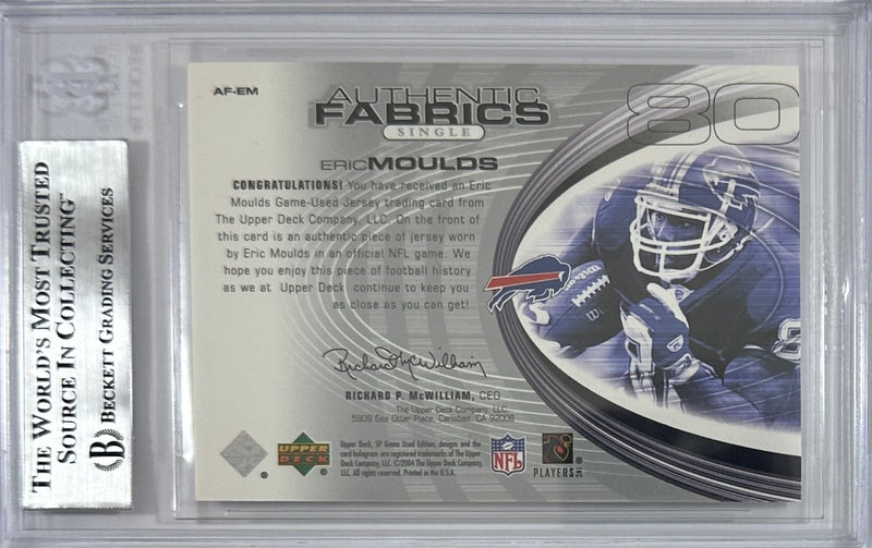Eric Moulds autographed signed Upper Deck 2004 Buffalo Bills BAS game used Encap