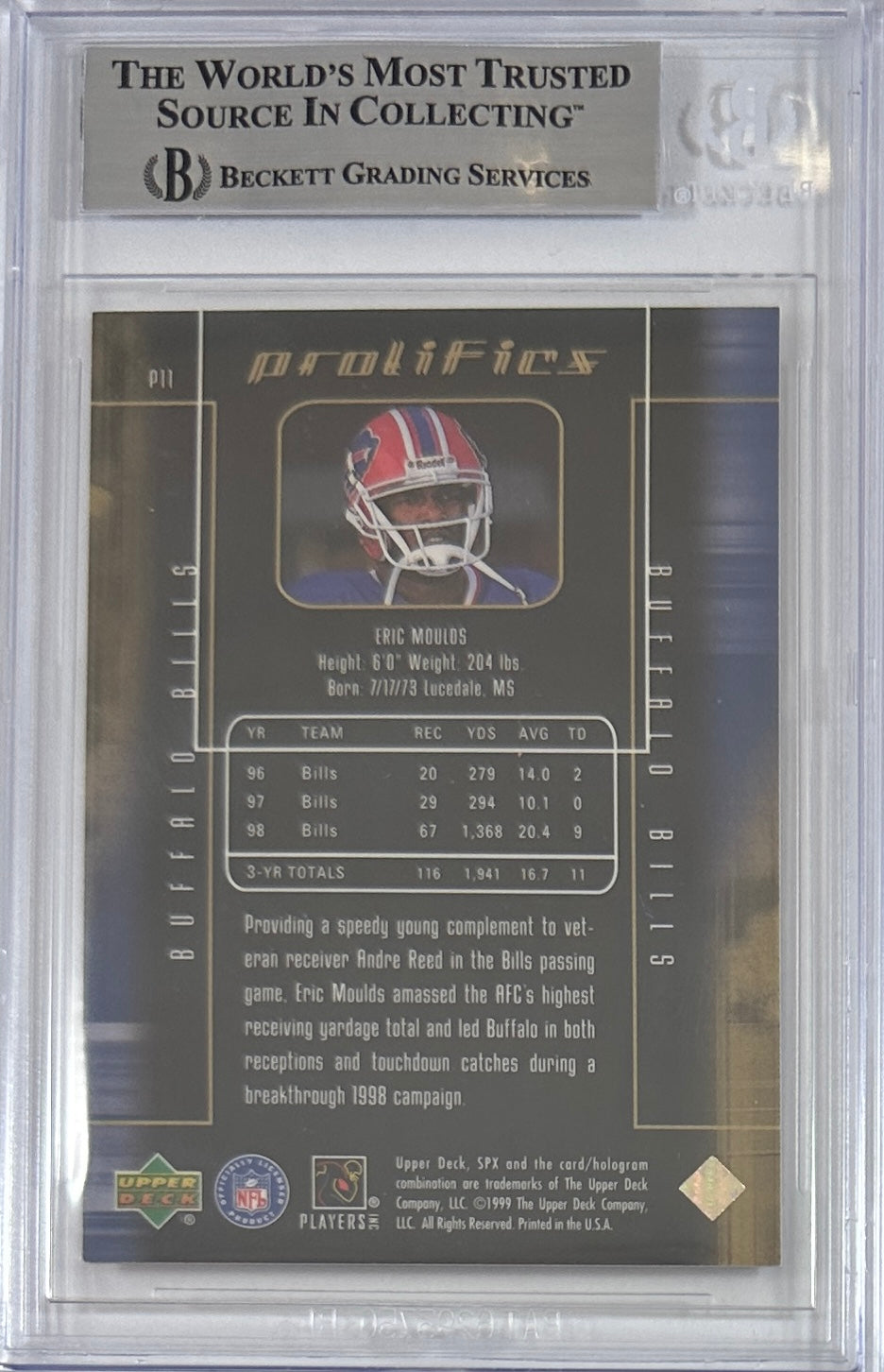 Eric Moulds autographed signed Upper Deck 1999 #P11 Buffalo Bills BAS Encap