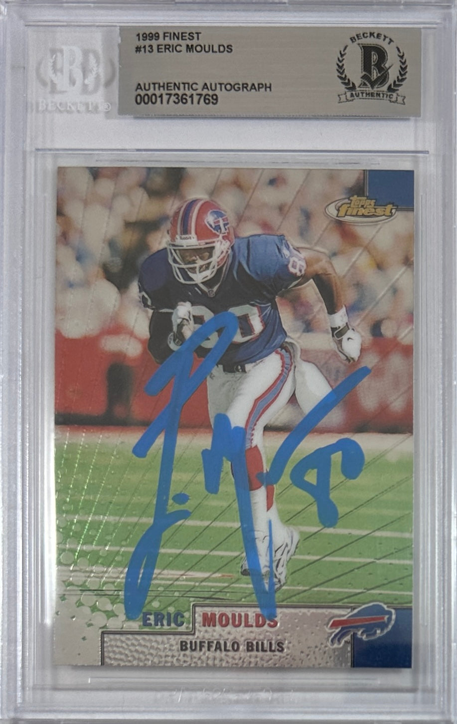 Eric Moulds autographed signed Topps 1999 #13 Buffalo Bills BAS Encap