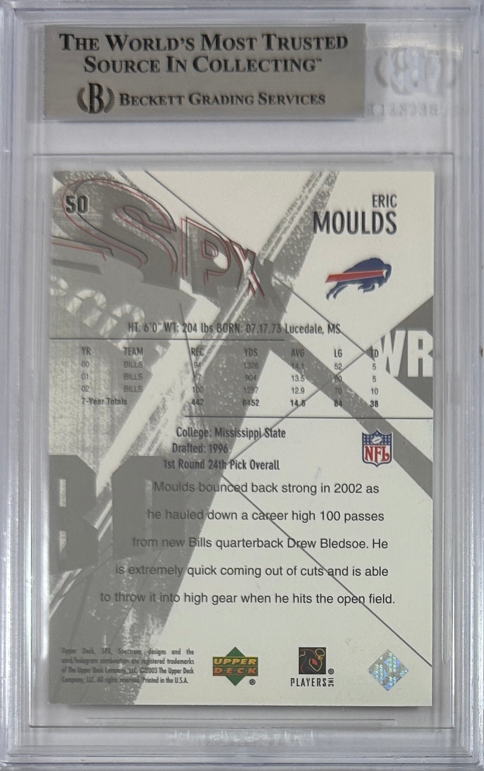 Eric Moulds autographed signed Upper Deck 2003 #50 Buffalo Bills BAS Encap